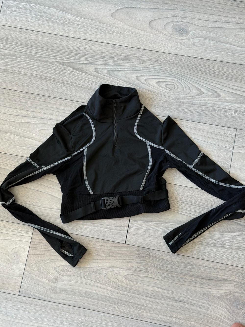 Black Women's Athletic quarter zip with Reflective Stitching